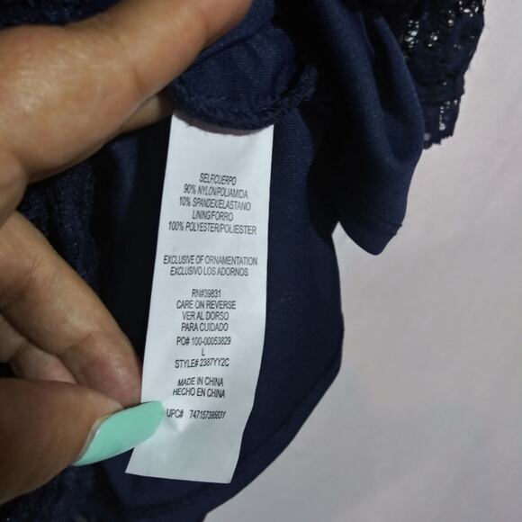 My Michelle Navy Blue Lace & Sequin Bodycon Dress Event Classic Size L - Picture 7 of 8